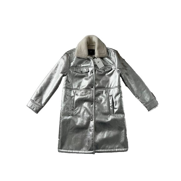 7 For All Mankind Los Angeles Silver Faux Shearling Coat Jacket ( S ) - Picture 4 of 6